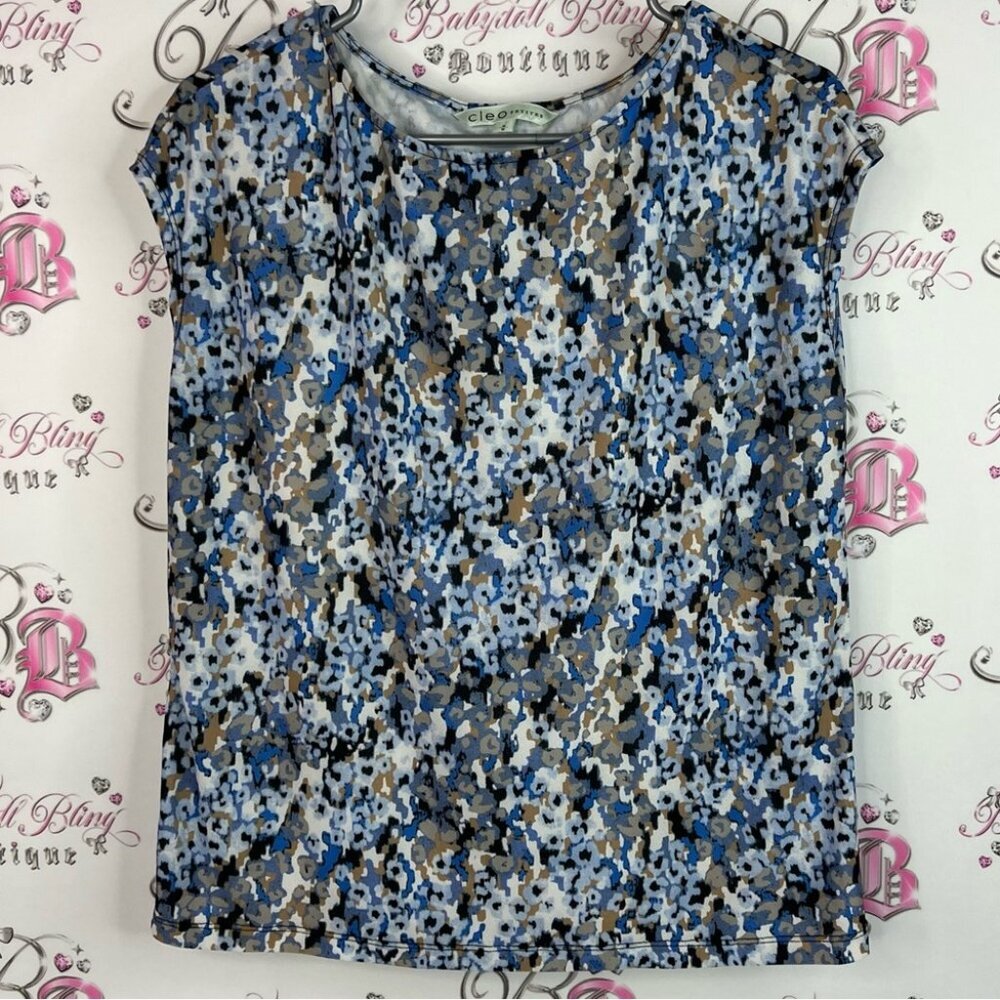 Cleo tshirt flowers floral watercolor painting Blue and Gray Abstract Blouse